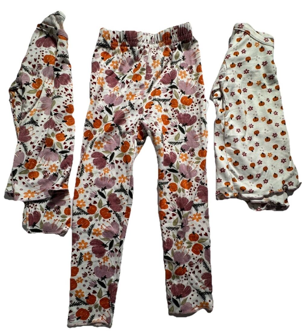 Goodnight Llama Girls 2T 3 Pc Pajama Set 2 Tops Floral Pumpkin Fall